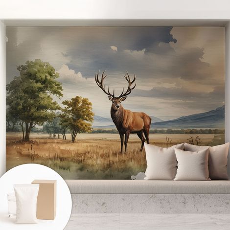 Papier peint intissé mural avec imprimé pour décoration pour salon pour chambre à coucher pour entrée Cerf majestueux 208x146 cm (1/5)