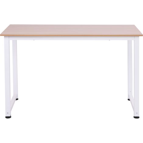 Bureau d'ordinateur gain de place 120x60x76 cm, table réglable avec pieds, bureau gaming pour bureau, maison, salon et salle à manger, blanc et chêne
