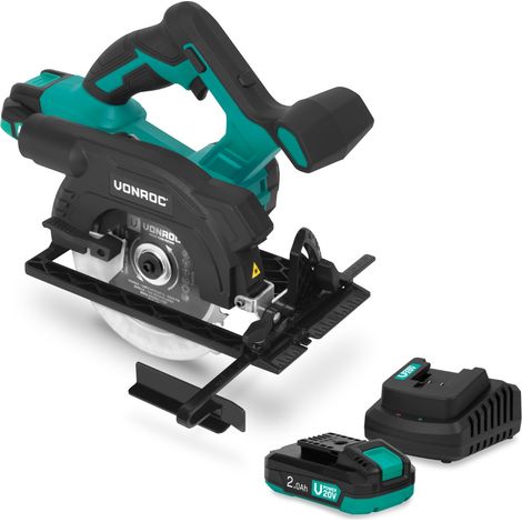VONROC - Scie circulaire sans fil 20V 150 mm avec 2 batteries 2,0 Ah et chargeur rapide