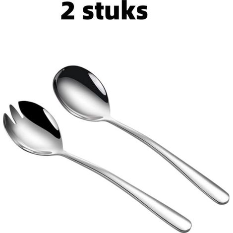Cuillère et fourchette à salade 2 pièces - Couverts à salade multifonctionnels - Fourchette à fruits en acier inoxydable - Argent (1/5)