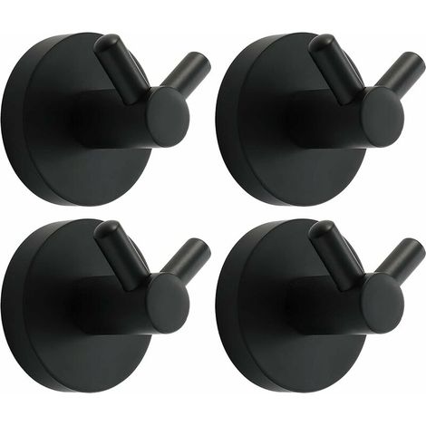 Gancho de pared de acero inoxidable negro, gancho doble redondo para abrigos, gancho para abrigos con fijación mediante tornillos para cocina, sala de estar y oficina, perchero de pared, 4 piezas. (1/4)