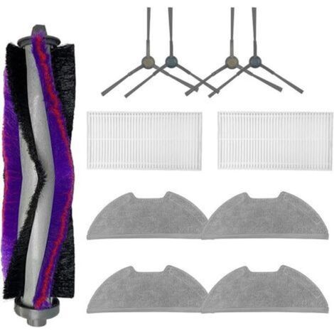 Lot de 11 accessoires pour aspirateur robot Eureka E10S, 1 brosse principale, 4 brosses latérales, 2 filtres, 4 lingettes
