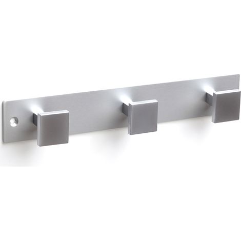 Perchero de pared moderno adhesivo y atornillable con acabado cromo mate. Dimensiones: 262x32x40 mm -