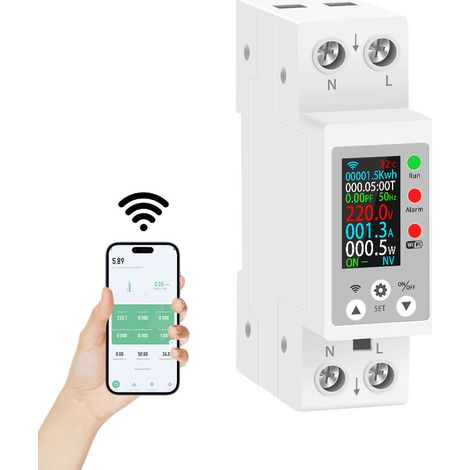 Compteur d'énergie Connecté WIFI, LCD Display Compteur Electrique Surveiller Intelligemment la Consommation,Protection d'alarme, Reclusion Automatique (1/5)