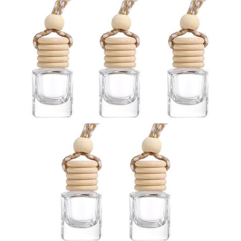 Car Hanging Diffuser 5 x Reusable Hanging Car Perfume Diffuser Transparent Glass Bottle 5 ml Auto Rechargeable for Essential Oils (1/5)