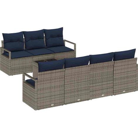 Sofa Set with Cushion Manual 8 pcs Grey Poly Rattan vidaXL (1/5)