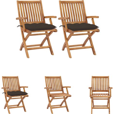 Terrassenstühle - vidaXL Gartenstühle 2 Stk. mit Taupe Kissen Massivholz Teak - Sitzkissen (1/5)