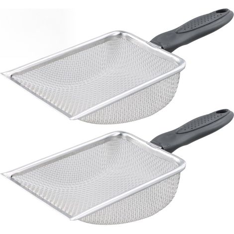 2 Pieces Small Stainless Steel Litter Scoop - Metal Cat Litter Scoop Sand Sieve Fine Mesh for Cats, Hamsters, Birds and Reptiles, Mesh 2 x 2 mm (1/5)
