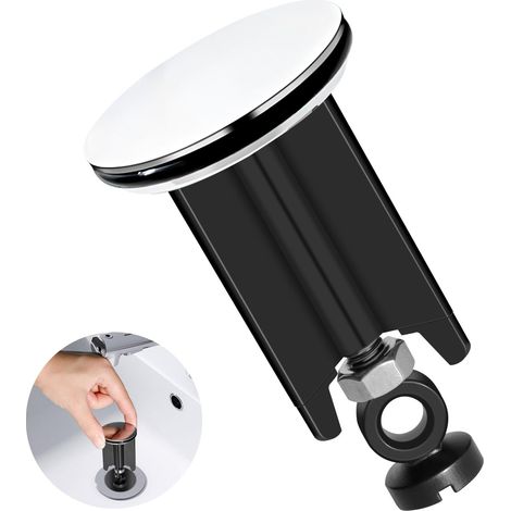 Bouchon Evier Cuisine, 40mm de Remplacement pour Bonde de Lavabo de Salle de Bain, Bonde Douche de Vidange Réglable en Hauteur, pour Cuisine, Salle, Baignoire, en Laiton et Caoutchouc, Ferreux (noir) (1/5)