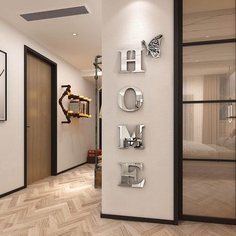 Autocollants muraux miroir acrylique lettres de décoration murale, autocollants de décoration murale de chambre à coucher de salon, argent