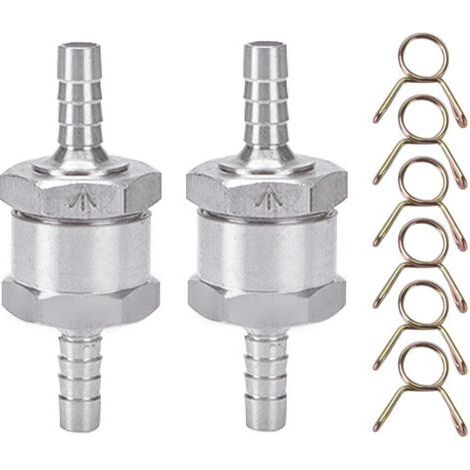 2 Pièces Clapet Anti-Retour, 6mm D'aluminium Carburant Non Retour Clapet Anti-Retour, avec 6 clips à ressort, pour Essence Diesel Carburateur Systèmes de Carburant à Basse Pression (1/5)