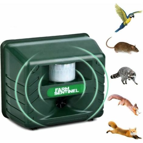 Repelente ultrasónico para aves y mascotas para exteriores, con detector de movimiento y luz intermitente.