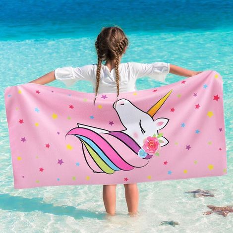 Einhorn-Strandtuch für Kinder – 76 x 150 cm, schnelltrocknend, sandabweisend, ultraweich und saugfähig, ideal für Camping, Reisen und Picknicks (1/5)