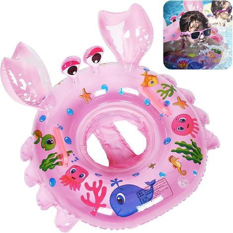 Bouée bébé 55 cm, siège de piscine bébé en forme de crabe, jouet de piscine gonflable, cadeau idéal pour les bébés de 6 à 48 mois, rose, été (1/5)