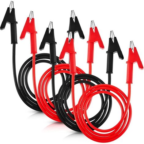 Lot de 4 fils de test électrique 14 AWG, câble flexible en silicone de 1 mètre avec pinces crocodile aux deux extrémités, pour tests et connexions électriques (1/5)
