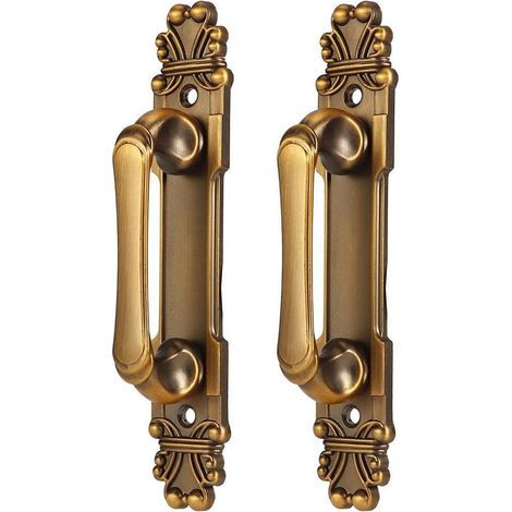 Poignées de porte antiques pour intérieur et extérieur, poignées de porte vintage en laiton à pousser ou tirer, style européen, pour portes de placards, d'armoires et d'électroménagers, dimensions : 1 (1/5)