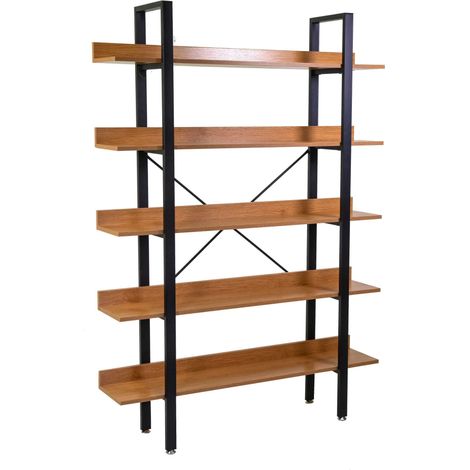 Libreria 5 ripiani 120x28xh171 cm in Metallo e Legno Achille Naturale (1/5)