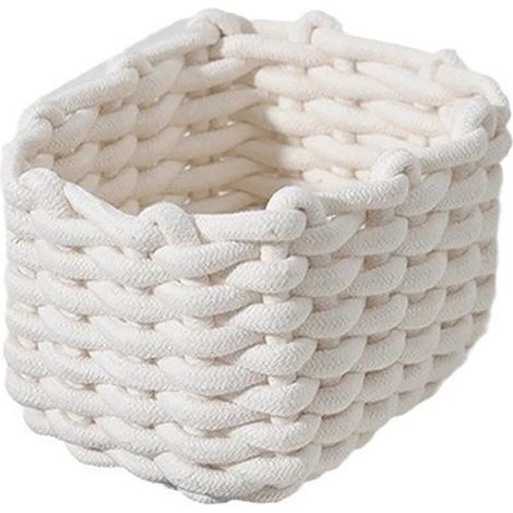 Cestino portaoggetti intrecciato，Dimensioni: 19 x 15 x 12 cm，Lavorato all'uncinetto，Cestino portaoggetti quadrato，Adatto per cameretta，Grigio (1/5)