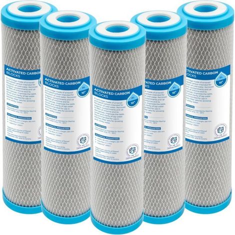 Cartouches filtrantes à bloc de charbon actif 10 pouces – Lot de 5, éliminent le chlore et ses composés, améliorent le goût et l’odeur de l’eau, durée max. 6 mois