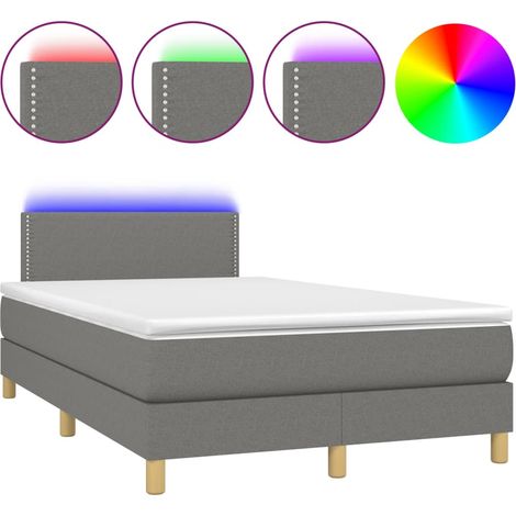 Lit double Lit adulte Sommier à lattes de lit matelas LED gris foncé 120x190 cm tissu (1/5)