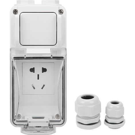 Prise murale extérieure 250V 3 trous étanche avec interrupteur, boîtier ABS sans perçage, sortie électrique pour jardin (1/5)