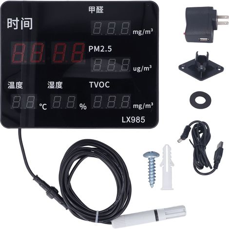 Détecteur Qualité Air Moniteur Environnement Alarme Formaldéhyde PM2.5 TVOC Température Humidité Écran Temps Réel Précis (1/5)