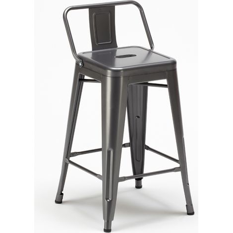 sgabello bar industrial con schienale in metallo h61cm steel top - Grigio (1/5)