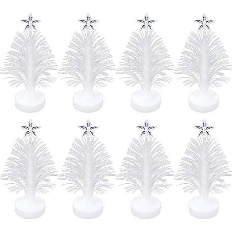 Lot de 8 lampes LED en forme de sapin de Noël, veilleuse de bureau, accessoires de fête, lumière à fibre optique pour la maison et les magasins.-12X3CM-White
