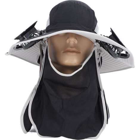 Ortviai Chapeau solaire à large bord avec ventilateurs intégrés, noir, rechargeable solaire et USB, 2 ventilateurs (1/5)
