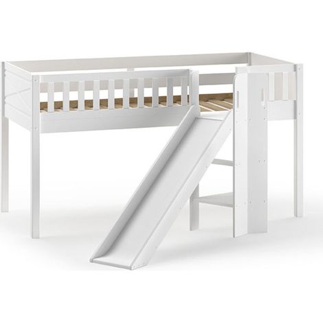 Paris Prix – Lit mezzanine enfant avec toboggan – Dimensions 90x200 cm – Structure en pin et MDF – Style scandinave – Sommier inclus avec 15 lattes (1/5)