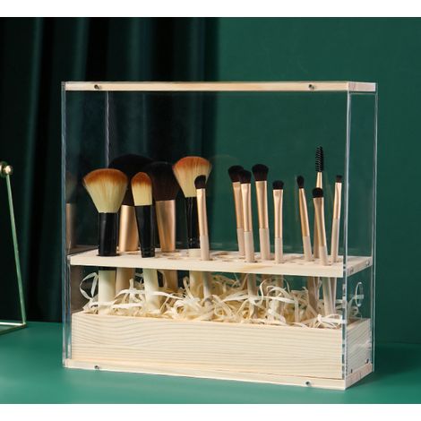 Porte-pinceaux de maquillage transparent en bambou à 31 trous avec une face transparente (1/5)