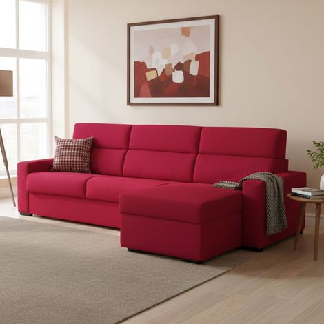 Schlafsofa mit Ottomane, abnehmbar, Stauraum, in Italien gefertigt, wasserabweisend, variabel zu Bett, 280x160 cm Rot (1/5)