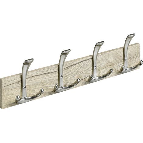 Hettich Garderobenleiste 4 Haken Holz 50 x 13,5 x 5,3 cm eiche-edelstahl optik Garderobenhaken