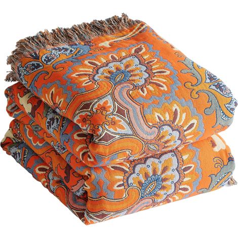 Couvre-lit bohème, 100% Coton, Double Face - 150 x 200 cm, Couverture de canapé et Couvre-lit Douillette - Design esthétique - Idéale pour Salon et Chambre à Coucher (1/5)