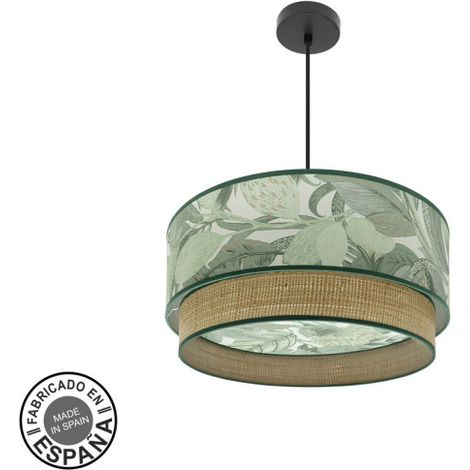 FABRILAMP Lampe de Deckenpendelleuchte Congo 50d 3xe27 Schwarz/Grün-Natur (1/3)