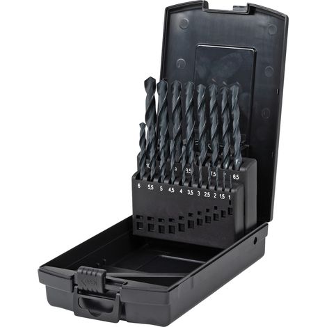 STIER Spiralbohrer Set HSS-R, 19-teilig, Basic Metallbohrer Satz, Stahlbohrer Satz, rollgewalzt, zylinderischer Schaft, Spiralnut mit Oxidbeschichtung, DIN 338