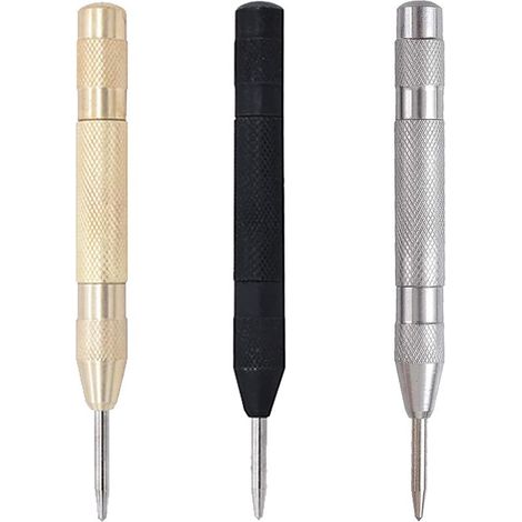 Pointeau Automatique 3 pièces automatique centre de frappe de poinon en métal pour Bois métal Plastique fenêtre de Voiture de comprimés Coupe-Circuits Outil impact réglable - doré noir argenté (1/5)