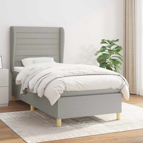 Cama box spring con colchón tela gris claro 90x190 cm (1/5)