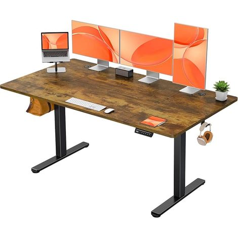 Electric Standing Sitting Desk, 140x70cm, Rustic Brown (1/5)