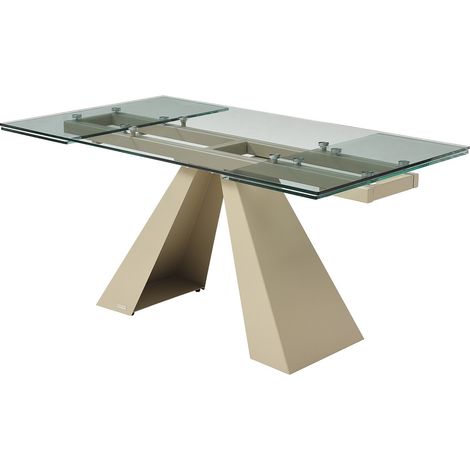 Tavolo da pranzo allung. 6-10px vetro temp., Ceramica Metallo Beige Trasparente - LOZIPA della Maison Céphy (1/4)