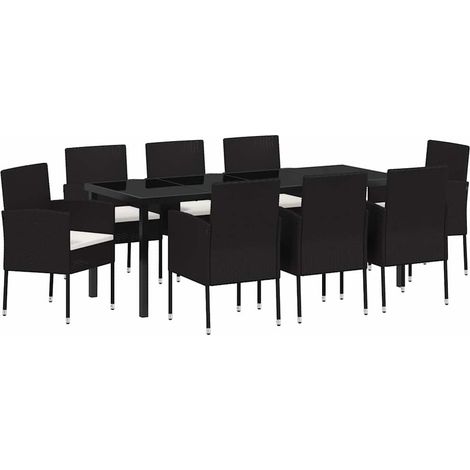 Maison Exclusive - Set da Pranzo per Giardino con cuscino 9 pcs Nero polyrattan