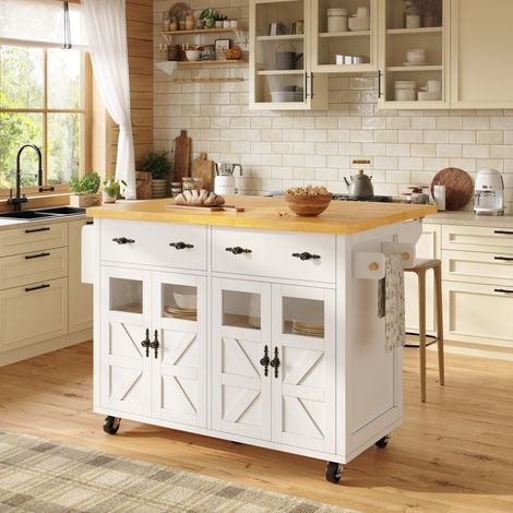 Desserte de cuisine haut de gamme - Chariot de service multifonctionnel - Grand rangement - Buffet mobile avec freins (1/5)