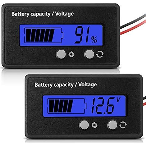 DC 12V 24V 36V 48V 60V 72V 84V Batteriemessgerät mit Alarm, Vorwärtseinstellung und Tastenschalter, Spannungs- und Kapazitätsanzeige für Blei-Säure-Batterien (Blau) (1/5)