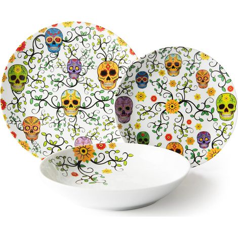 Excelsa Calavera set 2 posti tavola 6 piatti fine porcellana