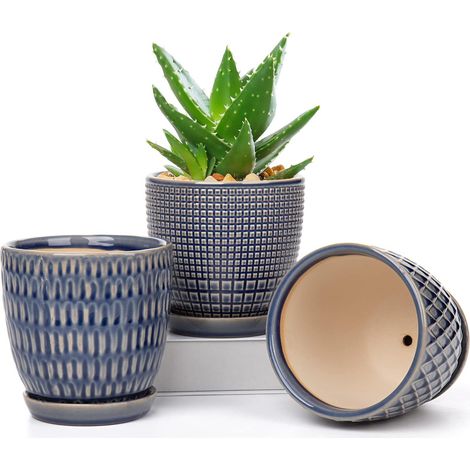 10cm Ensemble de 3 Pots de Plantes en Céramique Petits Pots de Fleurs Ronds avec Trou de Drainage et Soucoupe pour Cactus Succulent, pour Intérieur Extérieur Jardin Maison Rebord de Fenêtre (1/5)