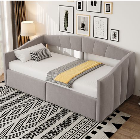 Cama 90x200 cm con arcón hidráulico, gris claro, madera, sin colchón FloraGrace (1/5)