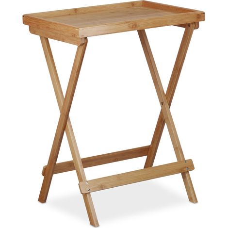 Mesa auxiliar plegable jardín balcón 60 x 40 x 70 cm uso práctico diseño contemporáneo en bambú natural 130003331 (1/5)