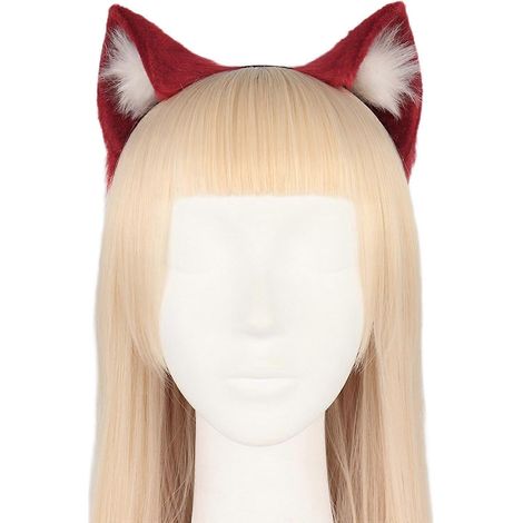 Costume de cosplay de loup, anneau pour cheveux, coiffure chaton poilue, compatible avec les spectacles en direct, bandeau en fourrure de chat rouge et blanc (1/5)