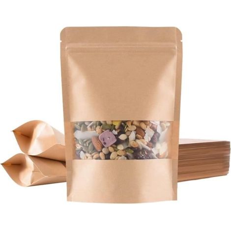Sac Papier Kraft - Non spécifié - 100 pcs - 14x20 cm - Fenêtre Givrée - Résistant à l'Humidité (1/4)