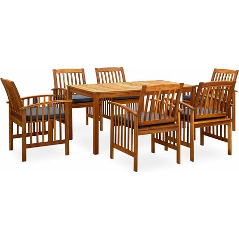Ensemble Table et Chaise de Jardin 7 pcs - Mobilier à dîner de jardin avec coussins Acacia solide BV917623 - BonneVie (1/5)